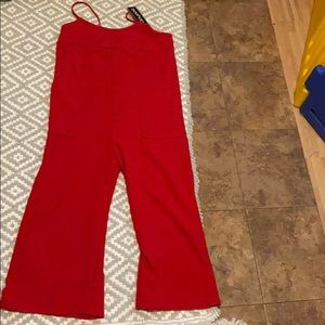 Red maternity jumpsuit